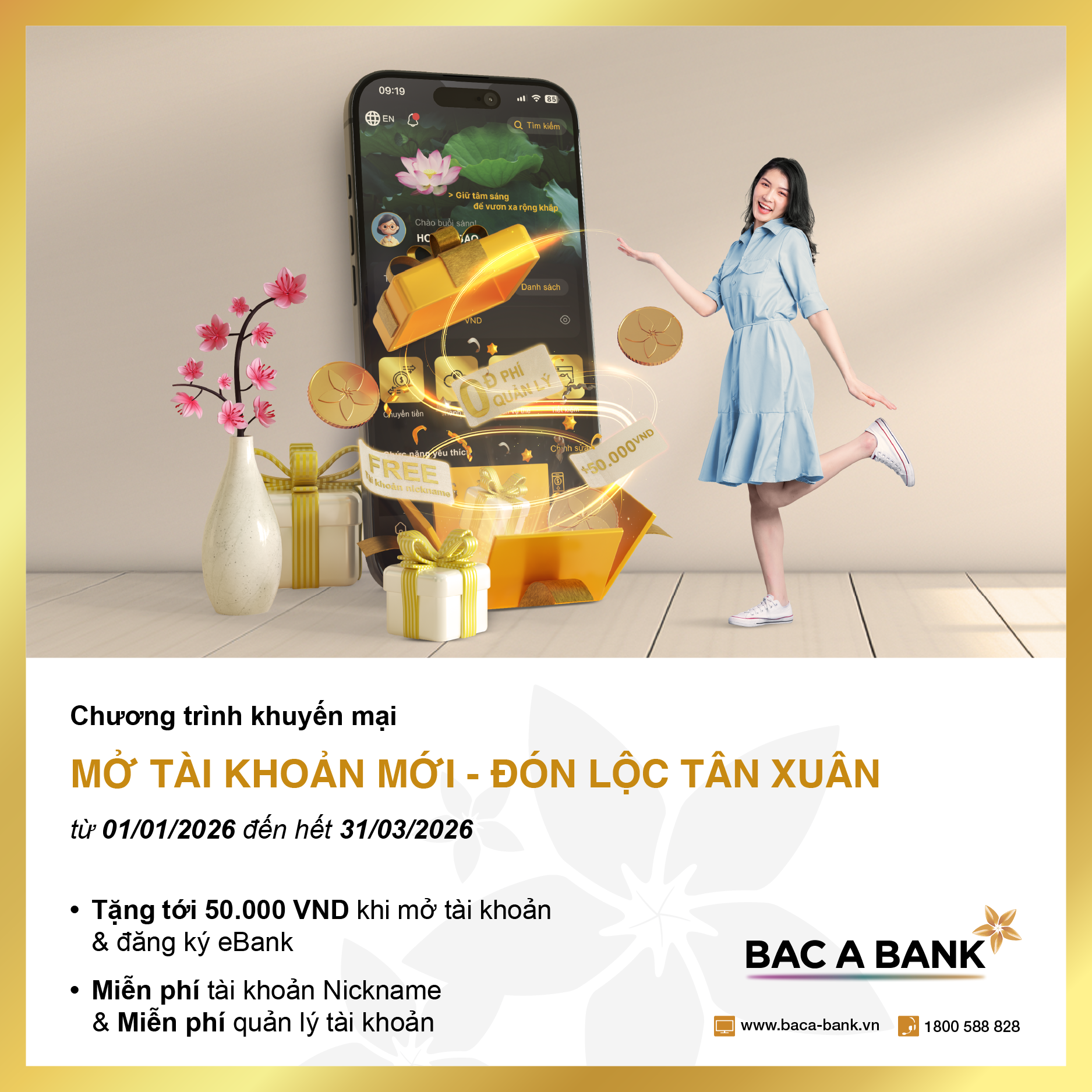 Bac A Bank “lì xì” tiền mặt cho khách hàng mở tài khoản mới dịp đầu năm 2026